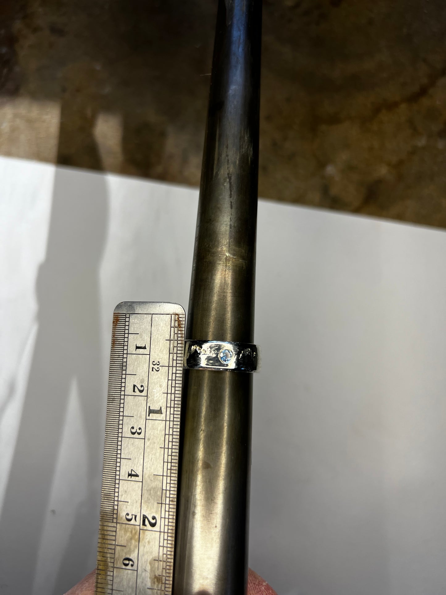Sand casted band w/Montana Sapphire Sz 8-1/2