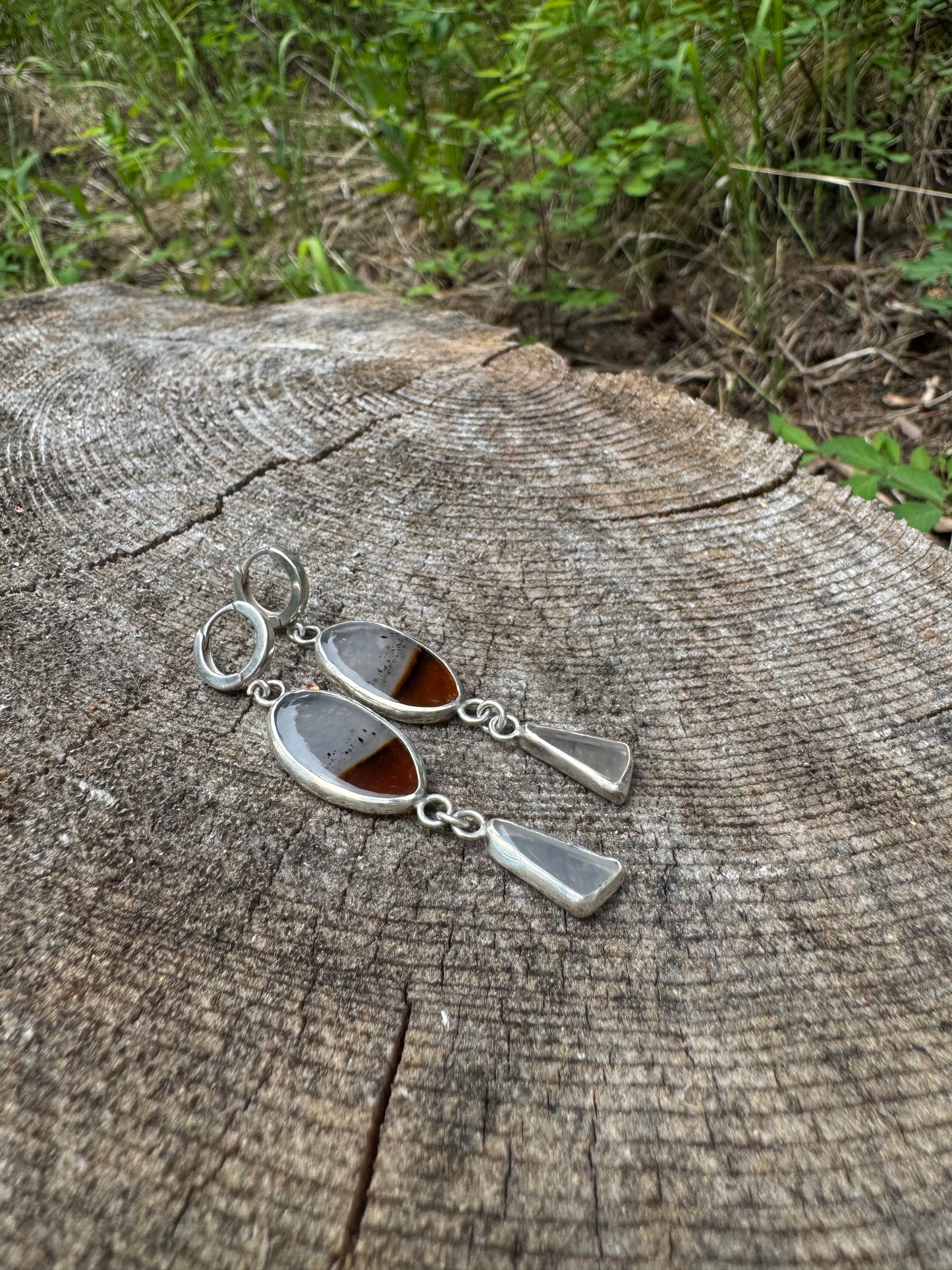 Double Drop Agate Huggie Hoop Earrings