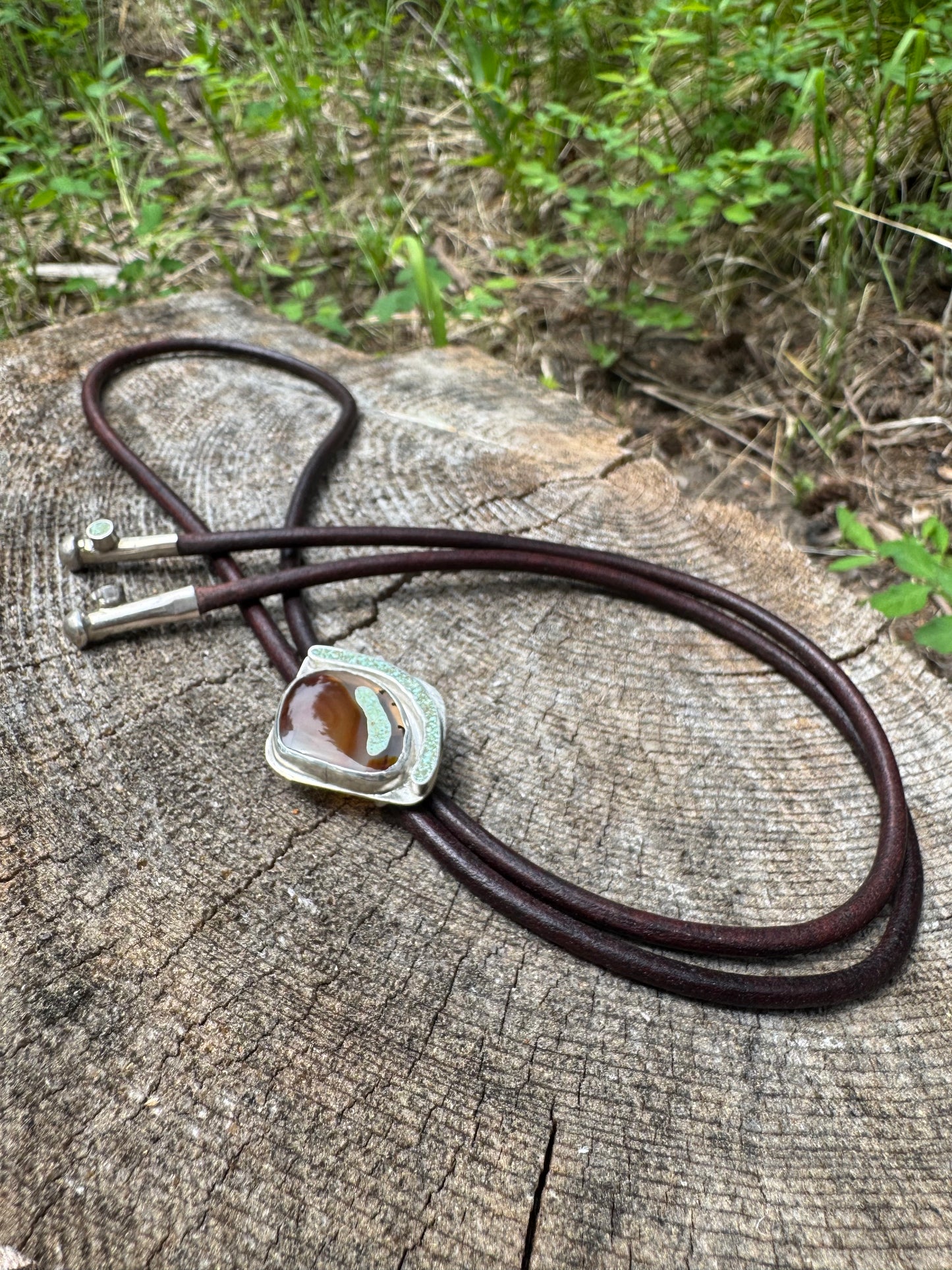 Agate Bolo, MT Turquoise Inlay