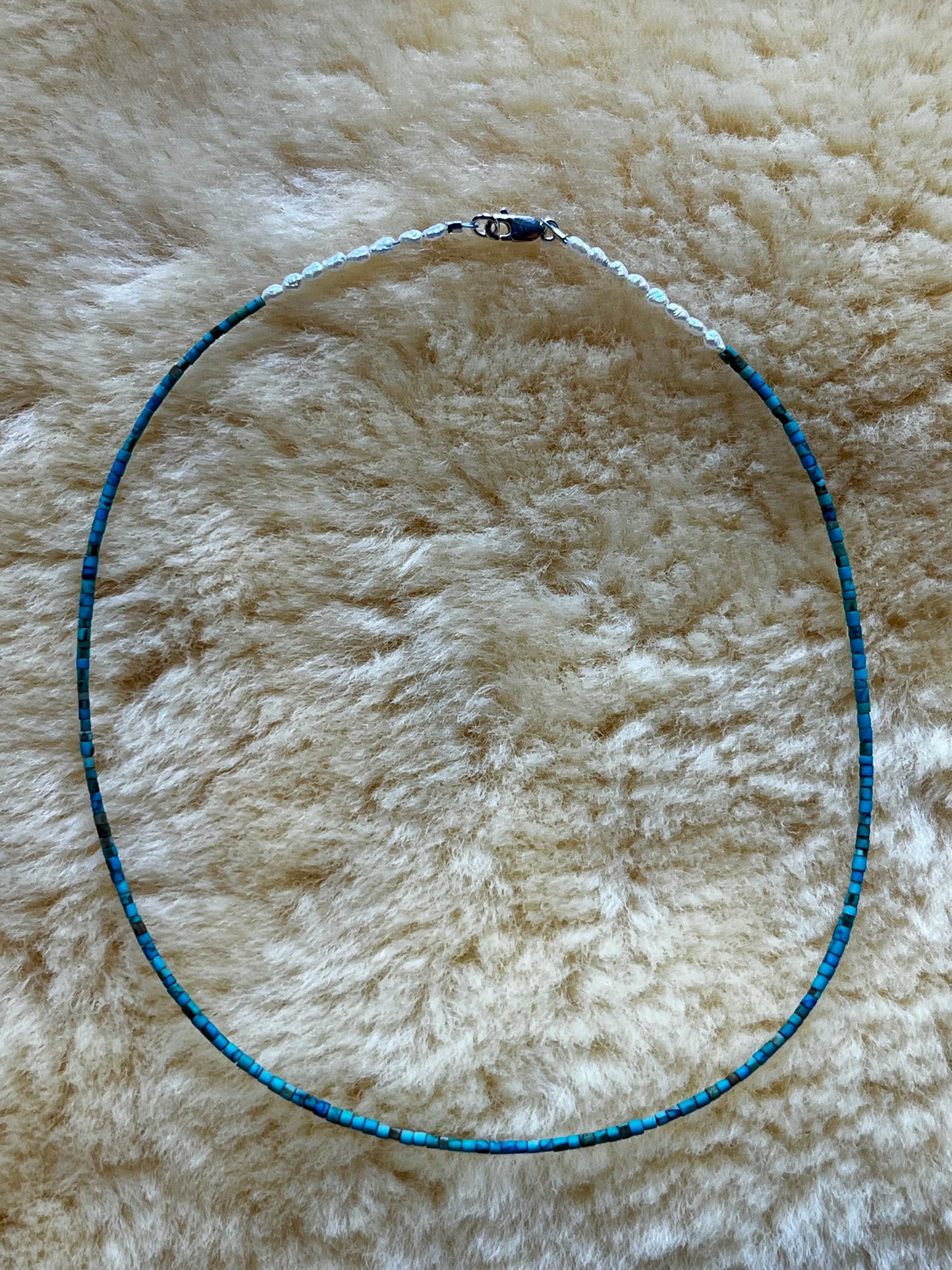 Blue Afghan Turquoise Heishi/Freshwater Pearl Choker - 17”