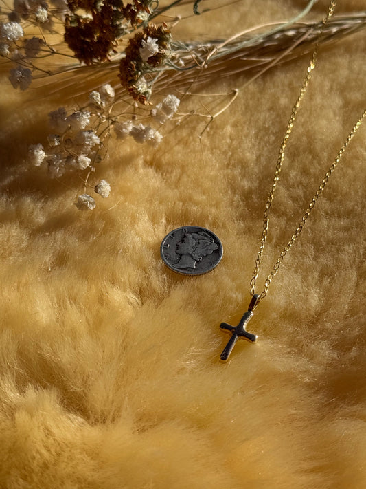 14kt gold chain w/ sand casted gold cross 16”