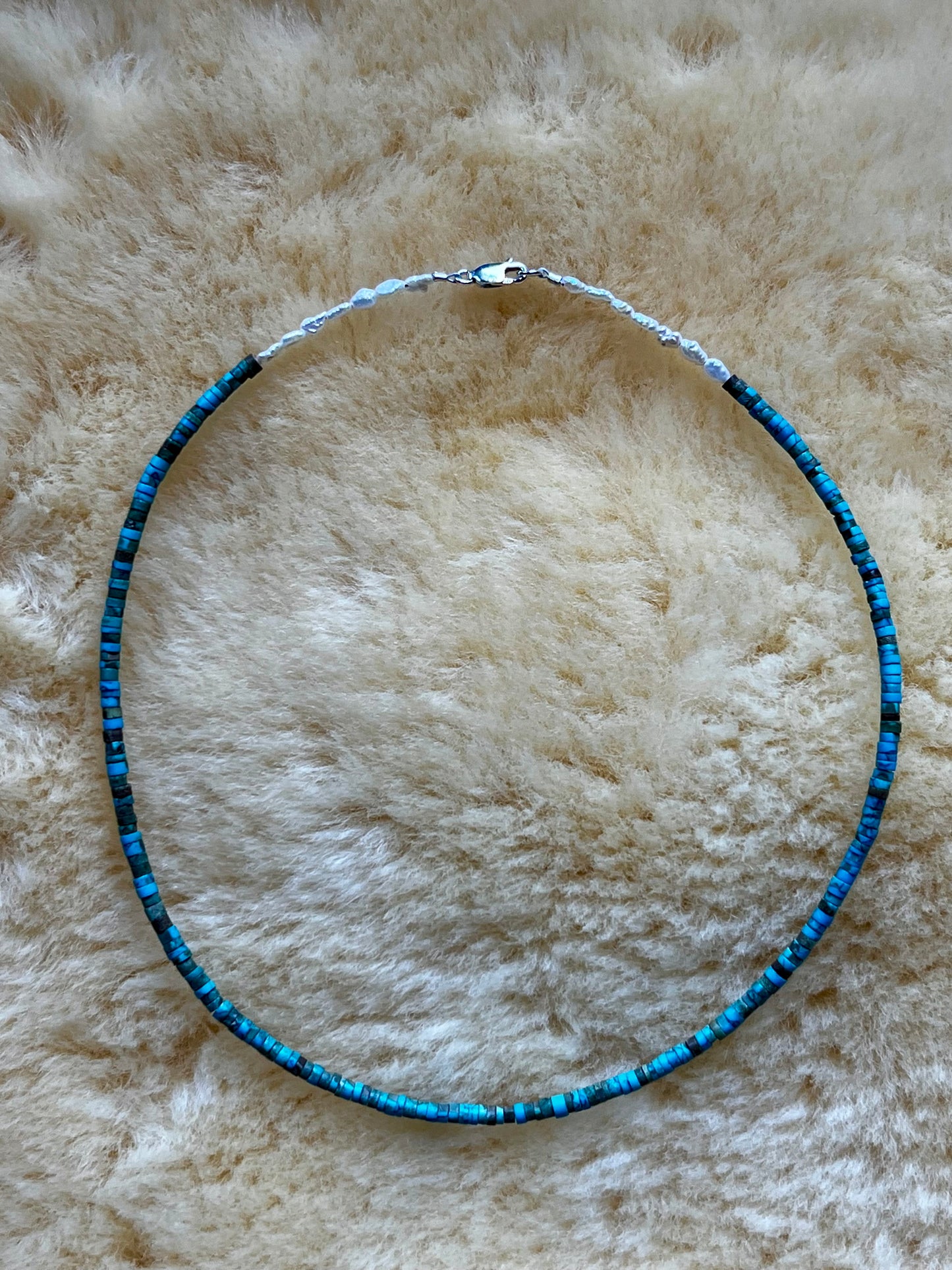 Green Afghan Turquoise Heishi/Freshwater Pearl Choker