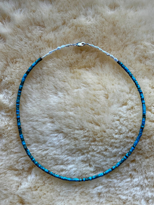 Green Afghan Turquoise Heishi/Freshwater Pearl Choker