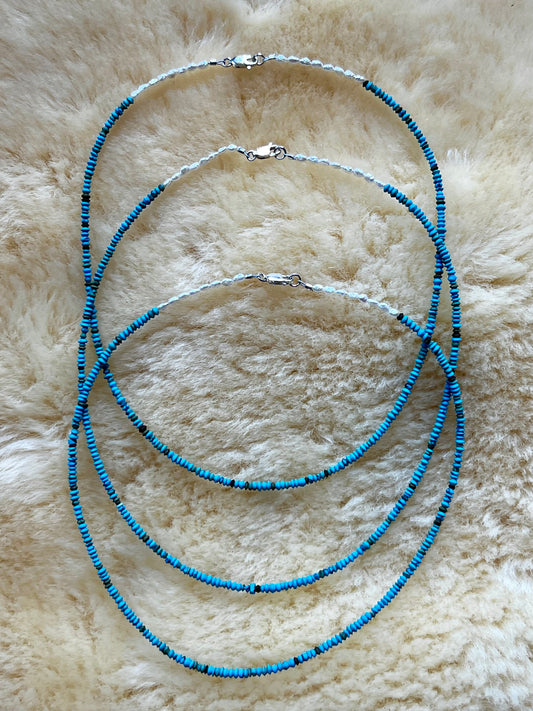 Blue Turquoise Saucer/Freshwater Pearl Choker