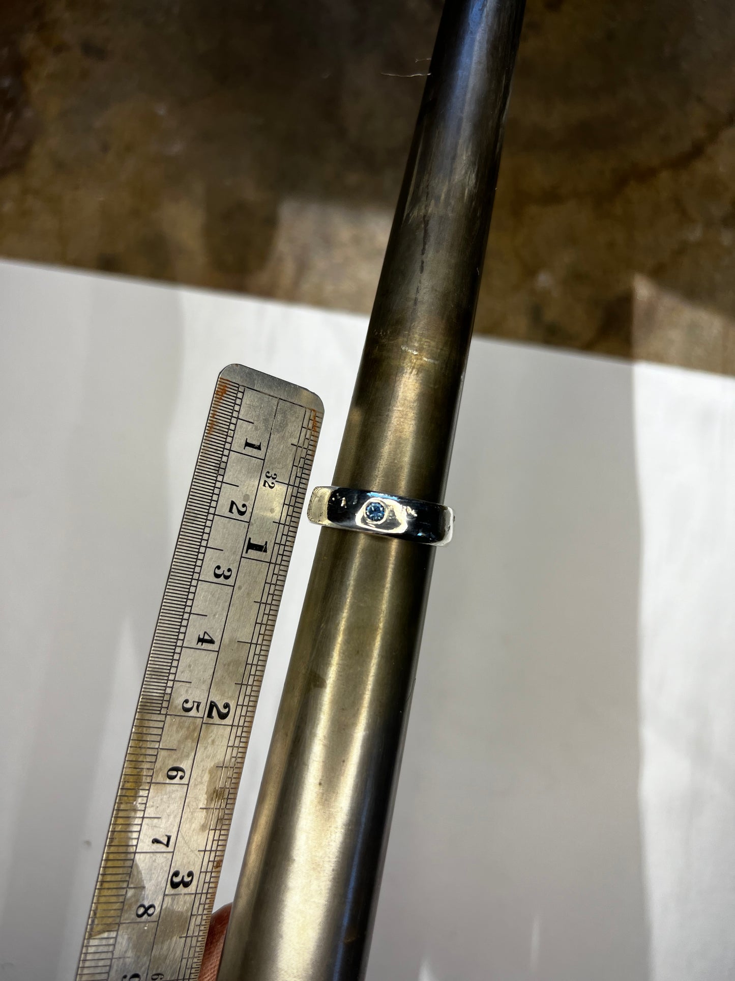 Sand casted band w/Montana Sapphire Sz 8-1/4