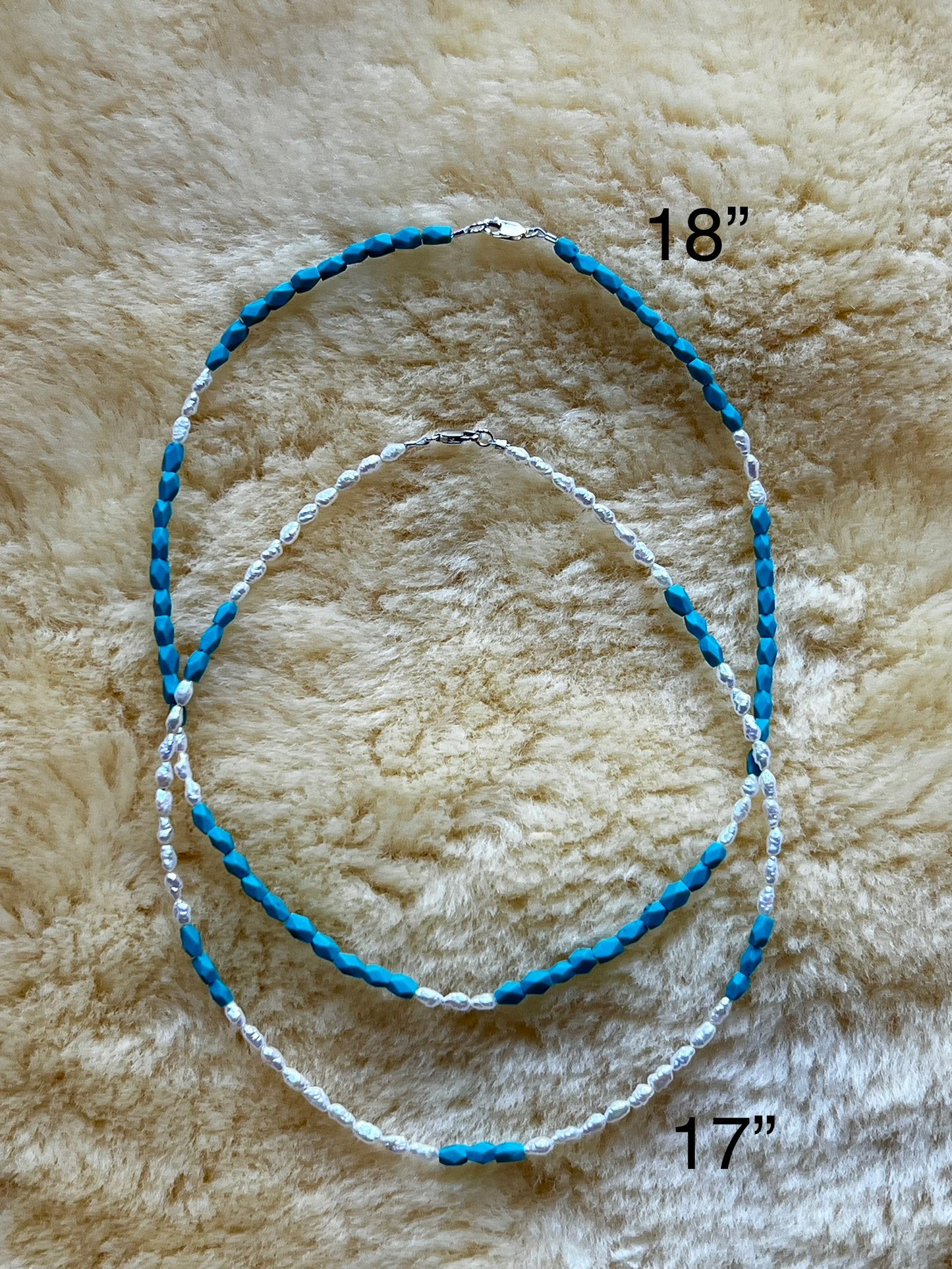 Faceted Blue Afghan Turquoise/Freshwater Pearl Choker (w/Pattern)