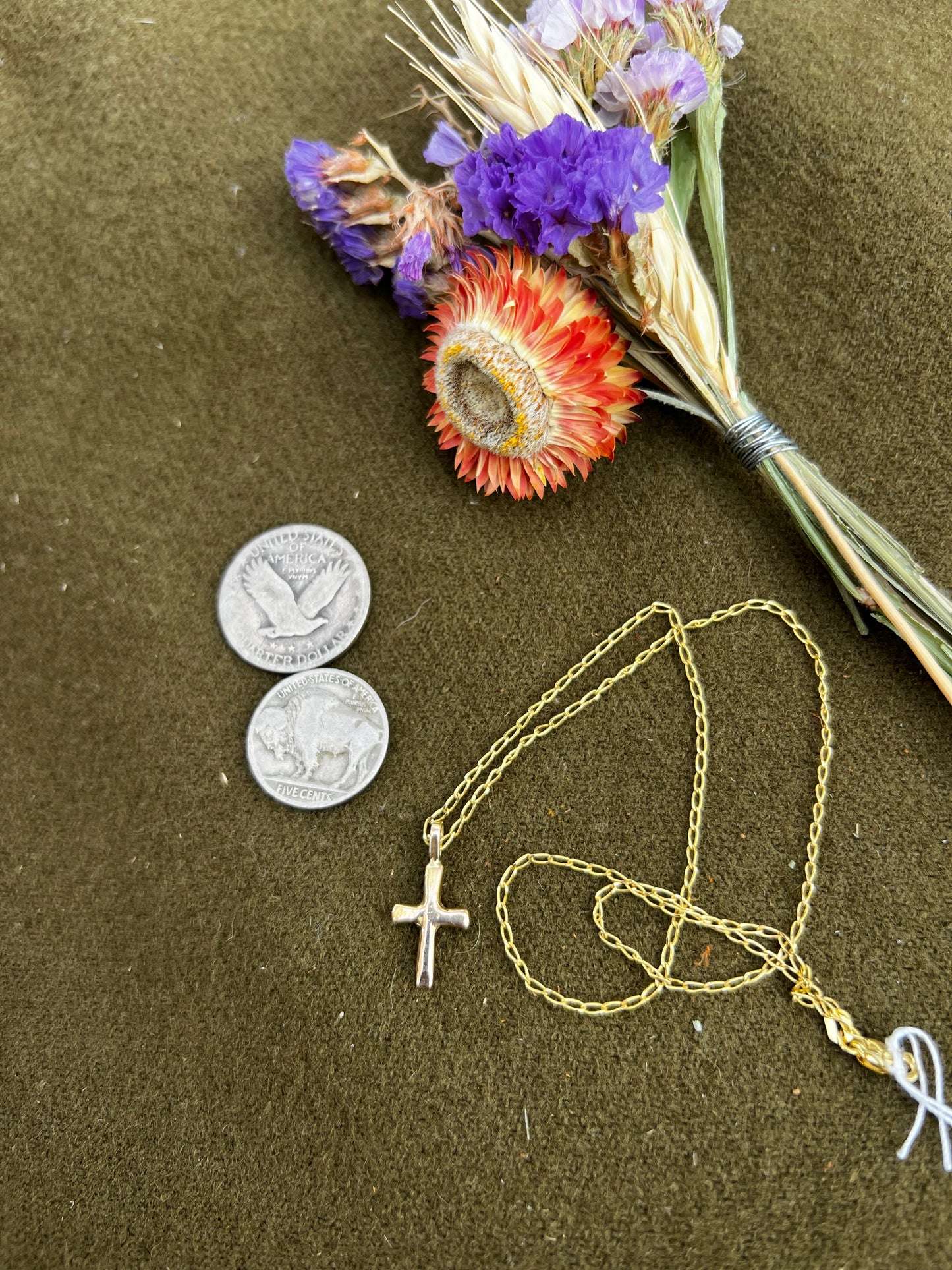 14kt gold chain w/ sand casted gold cross 16”