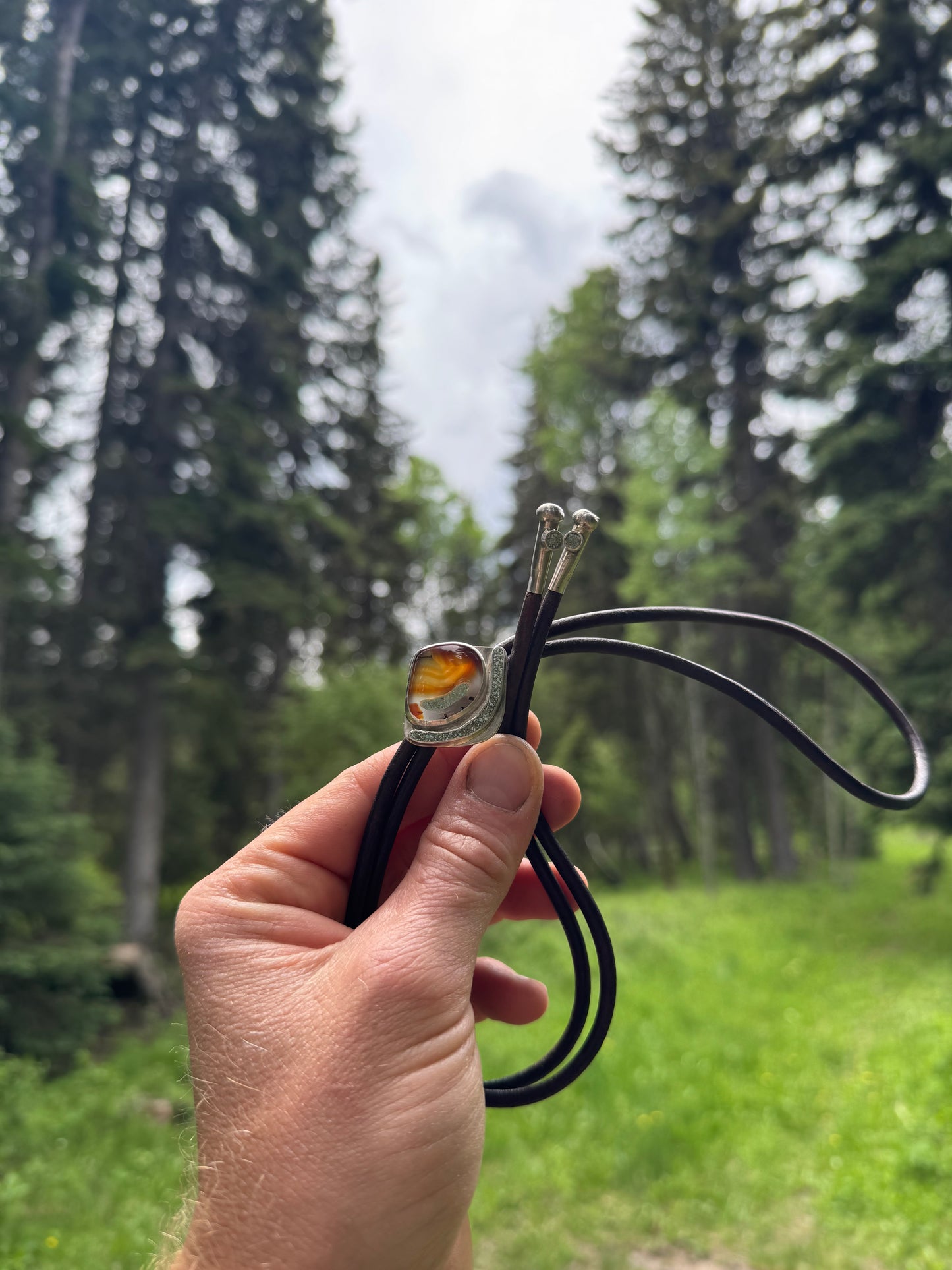 Agate Bolo, MT Turquoise Inlay